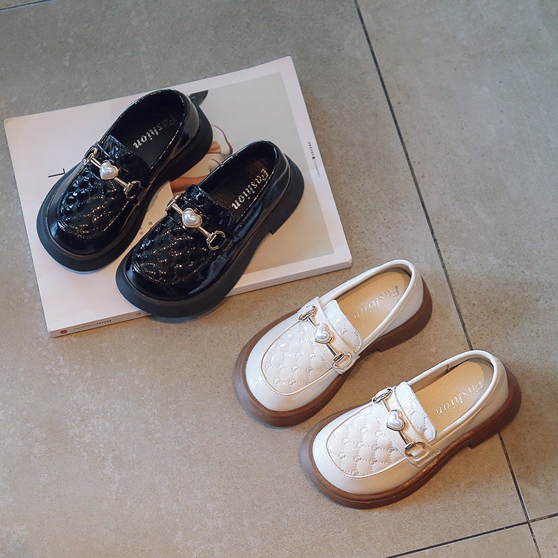 Girls Small Leather Shoes 2024 New Love Pearl Metal Buckle Princess Shoes Children'S Shallow Korean Style Shoes - Image 3